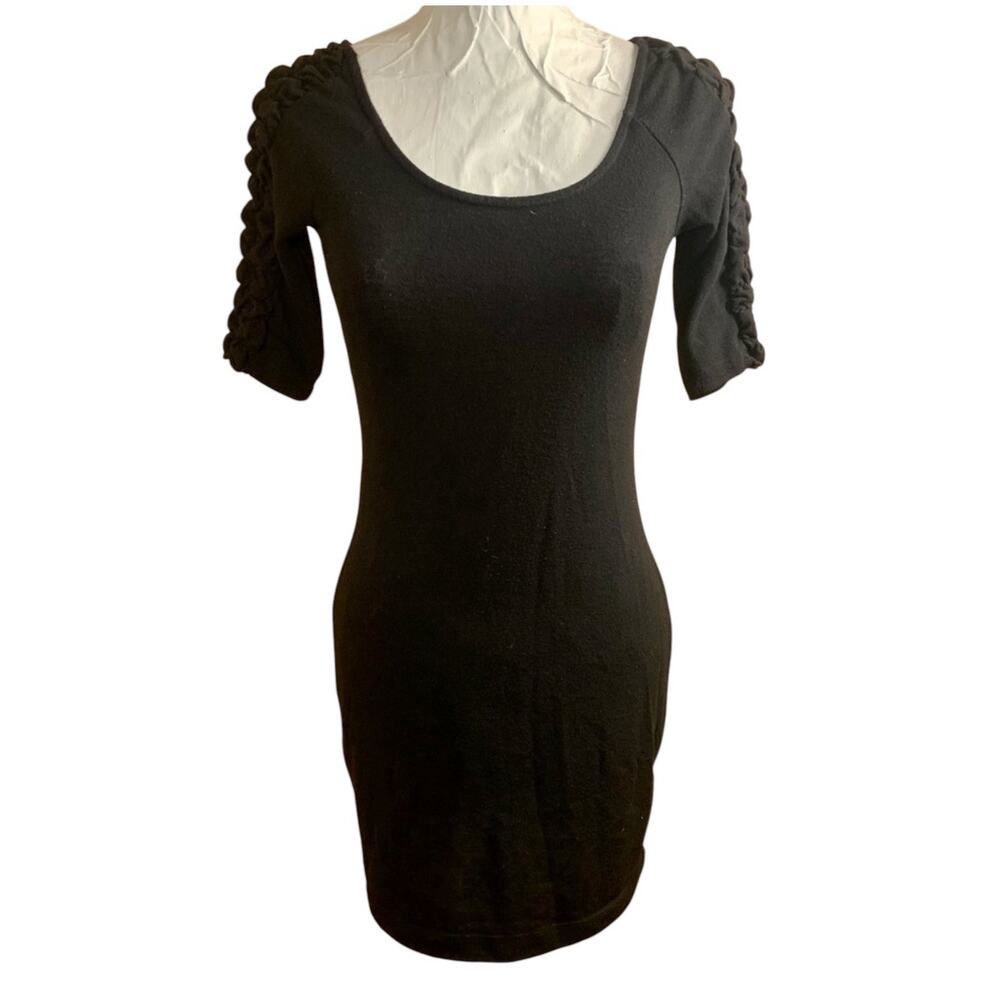 Derek Heart Black Knit Bodycon Mini Dress M Pleated‎ Sleeve Whimsigoth Coquette